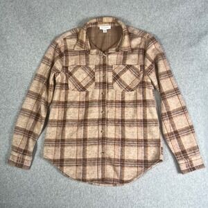 BeachLunchLounge Womens M Plaid Flannel Button Down Shirt Shacket SOFT